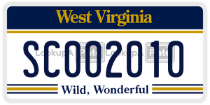 SC002010  license plate in WV