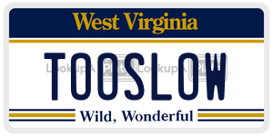 TOOSLOW  license plate in WV
